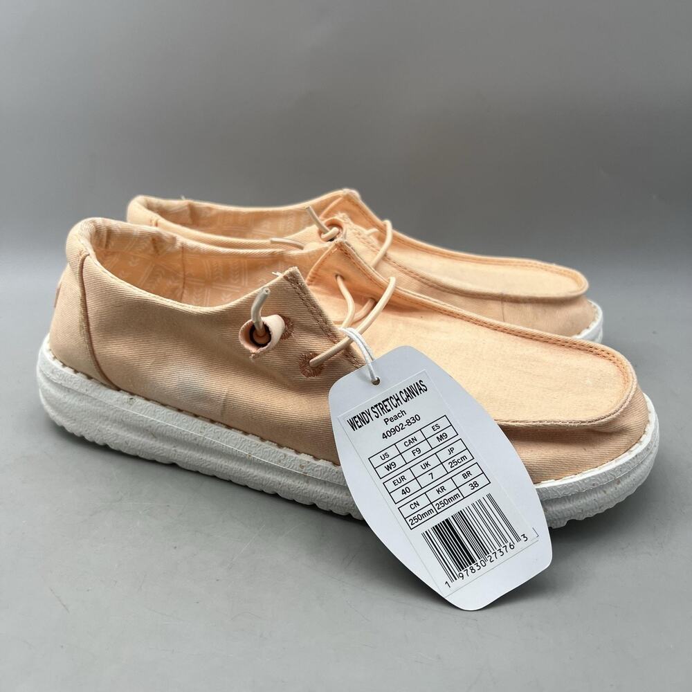 Hey Dude Wendy Stretch Canvas Shoes Women Size 9 Peach Slip On Comfort Sneakers